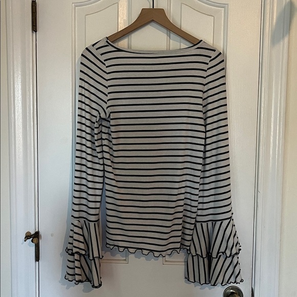 Free People | We The Free Good Find Stripe Tee Size Large Ruffle Cuff Nautical - Picture 5 of 8